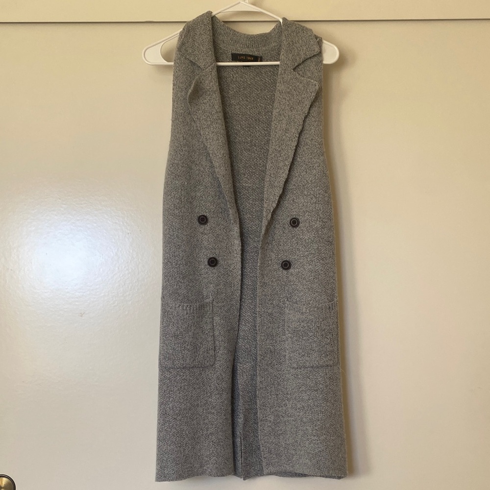 Love Tree Textured Knit open double breasted Cardigan vest
